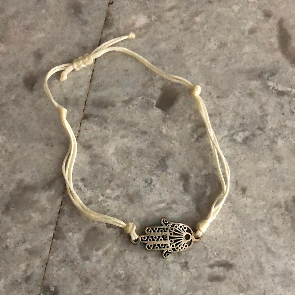 Turquoise String Bracelet with Silver Hamsa Charm